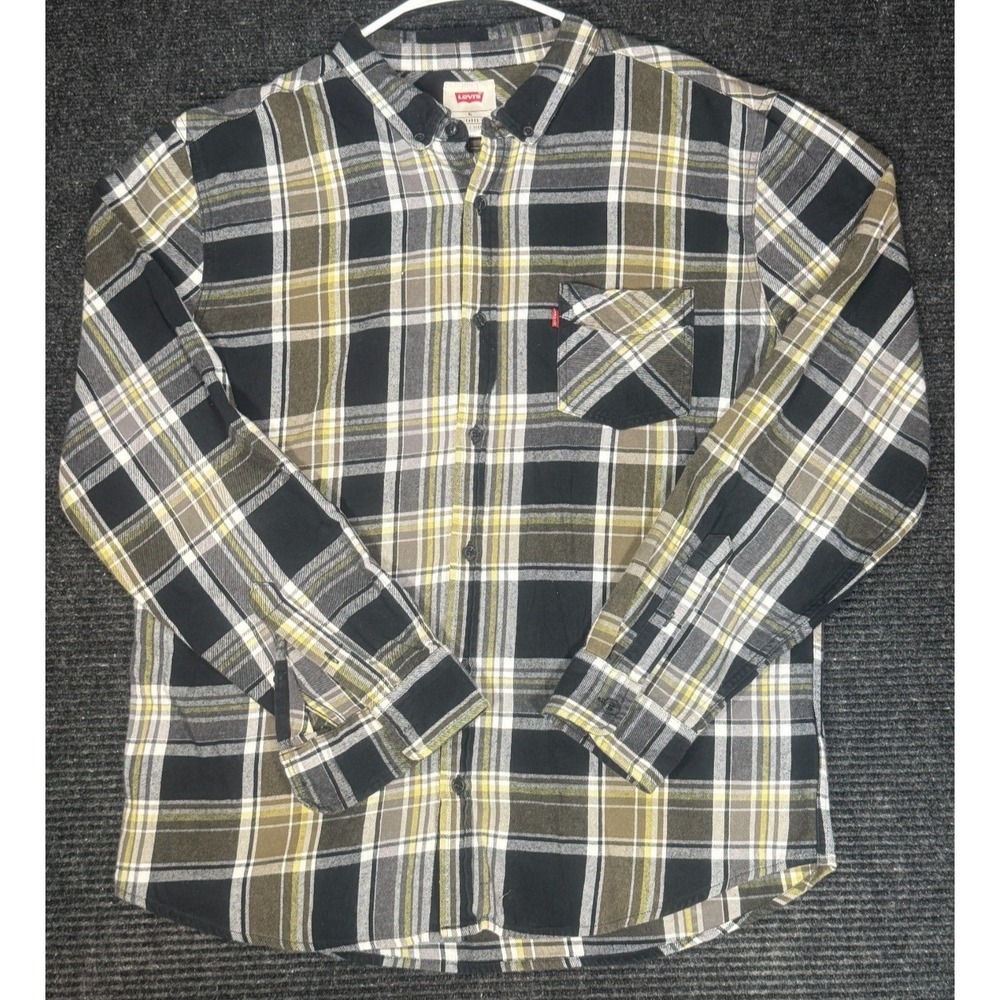 Levi's Men's XL Black Olive Plaid Long Sleeve Button Down Flannel Shirt